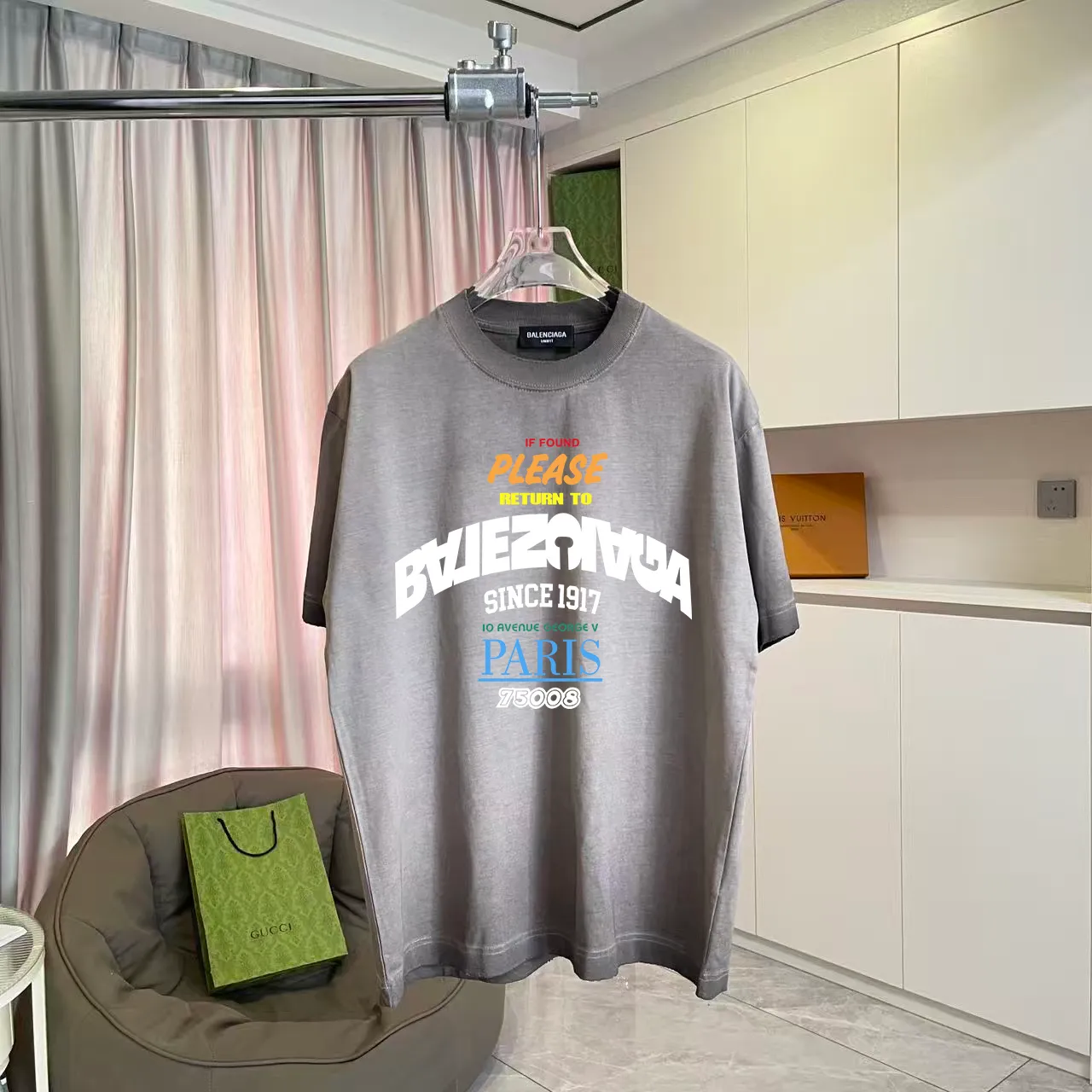 BALENCI*GA 2025 New Arrival logo 320g T Same Style Size：S M L XL XXL ：White Purple Gray
